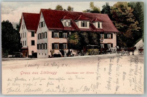 Sihlbrugg Postkutsche Gasthaus zur Krone Postkutsche Schweiz 1904 Foto AK