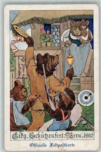 3000 Bern Berne 1910 Sonderstempel Schützenfest 1910 Bären vermenschlicht