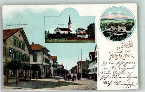 9244 Niederuzwil 1907 Foto AK Dorfstrasse Kirche Bad Buchenthal
