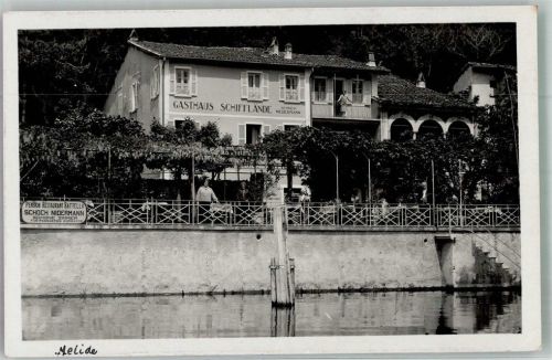 6815 Melide 1932 Foto AK Gasthaus Pension Schifflände