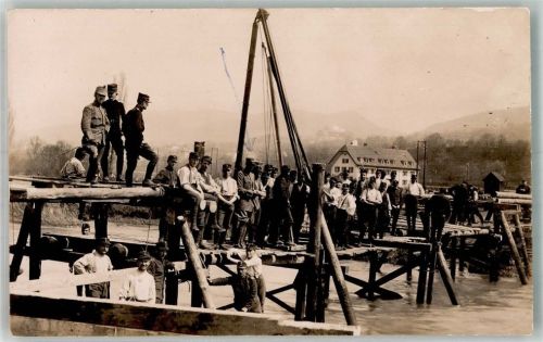 Brückenbau Militär Schweiz 1915 Foto AK