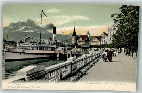 6000 Luzern Lucerne Foto AK Schweizerhofquai Hafen Dampfer