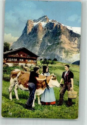 Bergbauern in Tracht mit Kuh Tracht Schweiz 1913
