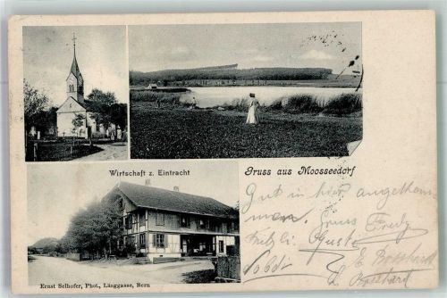 3302 Moosseedorf 1906 Foto AK Kirche Gasthaus zur Eintracht