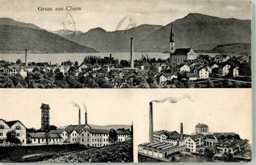 6330 Cham 1909 Foto AK Fabrik Kirche