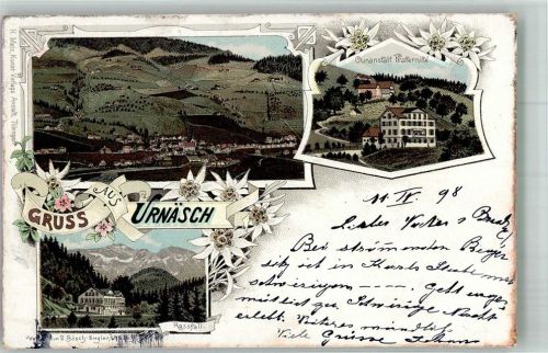 9107 Urnäsch 1898 Lithographie Hotel Kuranstalt Fraternite