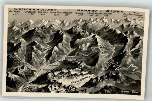 6490 Andermatt Foto AK Vogelschau Walliser und Berner Alpen