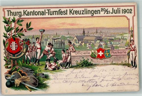 8280 Kreuzlingen Lithographie Thurg. Kantonal Turnfest 1902