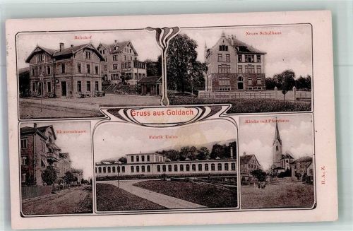 9403 Goldach 1911 Foto AK Fabrik Union Bahnhof Kirche Schulhaus blumenstrasse