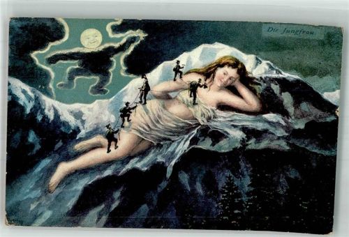 3800 Interlaken 1913 Mondschein Die Jungfrau Mond vermenschlicht Bergsteiger