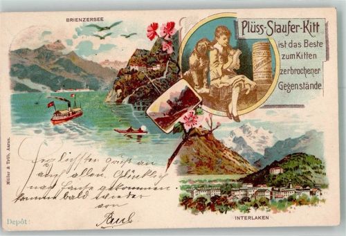 3800 Interlaken 1898 Lithographie Brienzer See Werbung Plüss Staufer Kitt