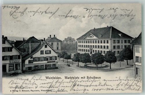 8570 Weinfelden 1904 Foto AK Marktplatz Schulhaus