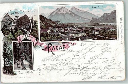 7310 Bad Ragaz 1894 Lithographie Bad Pfäffers Taminaschlucht Vorläufer