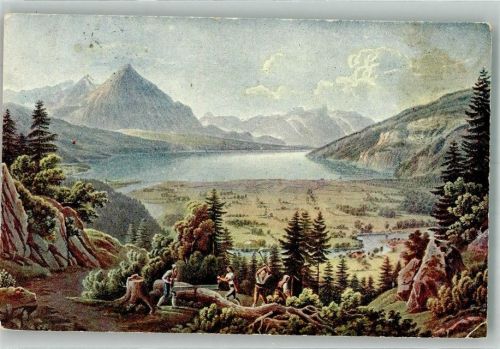 sign. Lory Gabriel jr. Blick von Interlaken Pro Juventute Schweiz 1921 Gebrauchsspuren