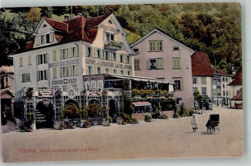 6454 Flüelen 1912 Foto AK Hotel weisses Kreuz und Post