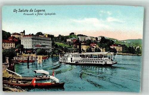 6900 Lugano Foto AK Hafen Hotel Splendide Dampfer