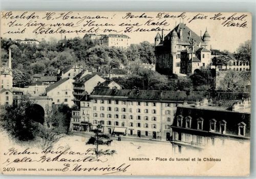 1000 Lausanne Losanna 1904 Foto AK Schloss Place du tunnel