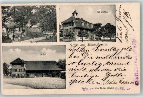 3225 Müntschemier 1908 Gebrauchsspuren Gasthaus Löffel Käserei Schulhaus