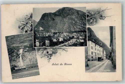 6710 Biasca 1916 Foto AK Eisenbahn Wasserfall Via alla Stazione