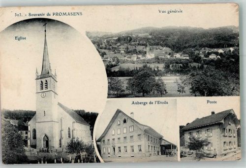1673 Promasens 1910 Foto AK Postamt Pension d l´Etoile Kirche