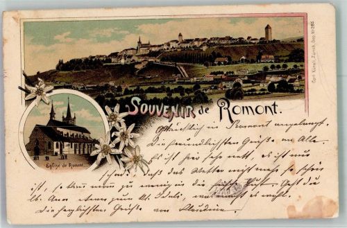 2538 Romont BE 1897 Gebrauchsspuren Kirche Lithographie