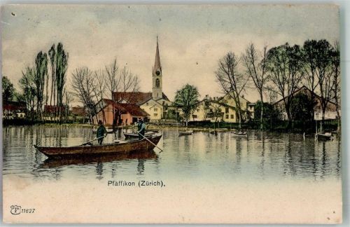8330 Pfäffikon ZH 1906 Foto AK Ruderboot Kirche