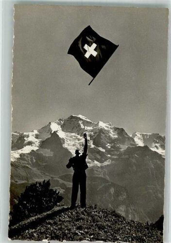 Foto E. Gyger Fahnenschwinger im Berner Oberland Die Jungfrau Motiv Schweiz Foto AK