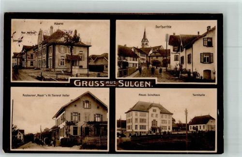 8583 Sulgen 1910 Foto AK Feldpost Kaserne Herisau Käserei Gasthaus Rössli Tierarzt Keller Schulhaus Dorfpartie
