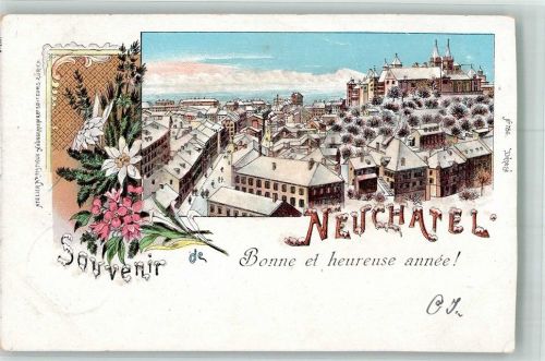 2000 Neuchâtel Neuenburg 1900 Gebrauchsspuren Winterlithographie beschnitten