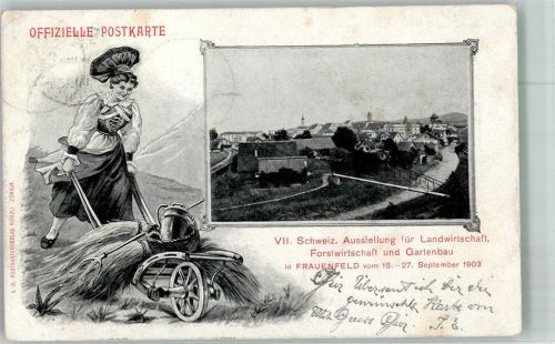 8500 Frauenfeld Sonderstempel VII. schweiz. Ausstellung für Landwirtschaft Forstwirtschaft und Gartenbau 1903 Tracht Bäuerin