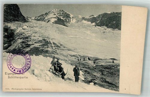 3822 Lauterbrunnen Foto AK Schlittenpartie Eigergeltscher