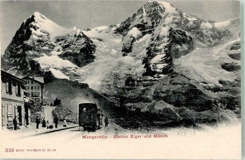 Jungfraubahn Foto AK Zahnradbahn Jungfaubahn Bahnhof Wengernalp Eiger Mönch