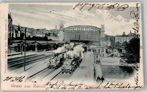 8000 Zürich 1903 Foto AK Hauptbahnhof Dampflokomotive