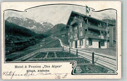 3715 Adelboden BE 1906 Foto AK Hotel und Pension des Alpes gilbach