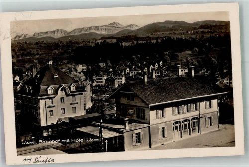 9240 Uzwil 1928 Foto AK Bahnhof mit Hotel