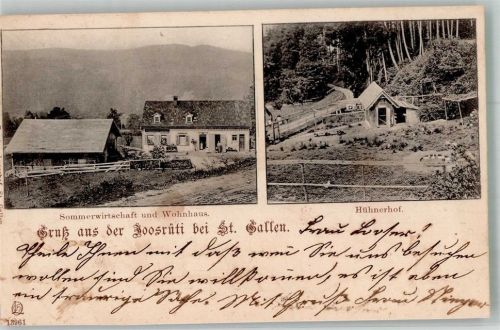 9000 St. Gallen S. Gallo 1905 Foto AK Gasthaus Sommerwirtschaft Wohnhaus Hühnerhof Joosrüti