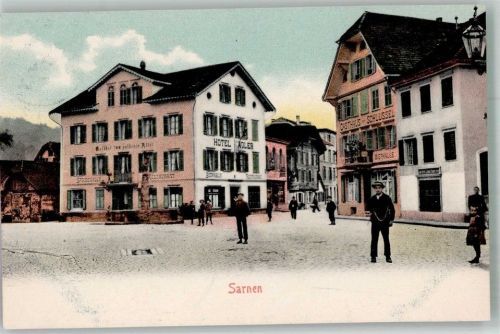 6060 Sarnen 1905 Foto AK Hotel Adler Gasthaus Schüssel