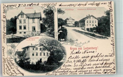 9426 Lutzenberg 1902 Foto AK Seiden- Geschäft Postamt Gasthaus z.Hohen Lust Schulhaus