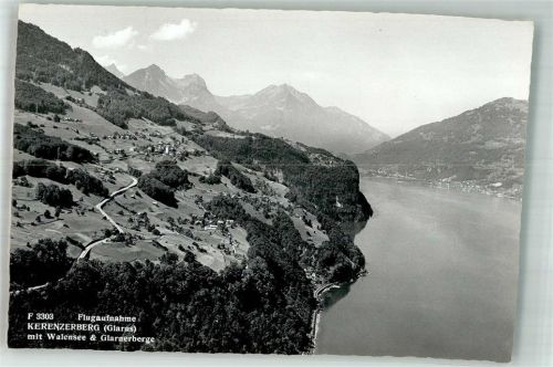 8757 Filzbach Foto AK Fliegeraufnahme Walensee Glarnerberge Kerenzerberg