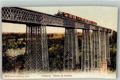 1700 Fribourg Freiburg Foto AK Eisenbahn Viadukt de Granfrey