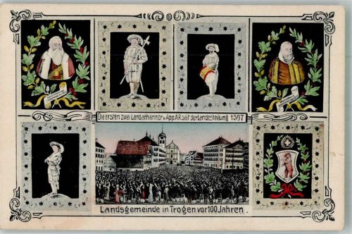 9043 Trogen Foto AK Wappen Portrait Die ersten Landmänner v. Appenzell seit 1597