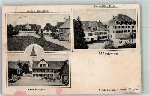 8560 Märstetten 1903 Foto AK Gasthaus zum Ochsen Postamt Haus Koch Kirche Gasthaus Rössli