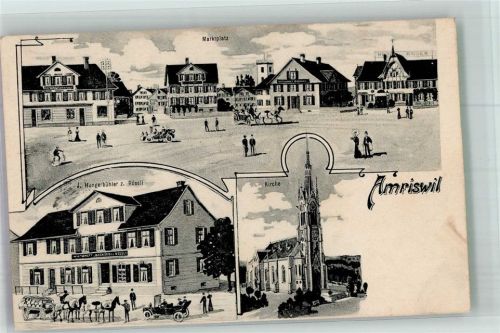 8580 Amriswil 1920 Foto AK Gasthaus zum Rössli Marktplatz Kirche