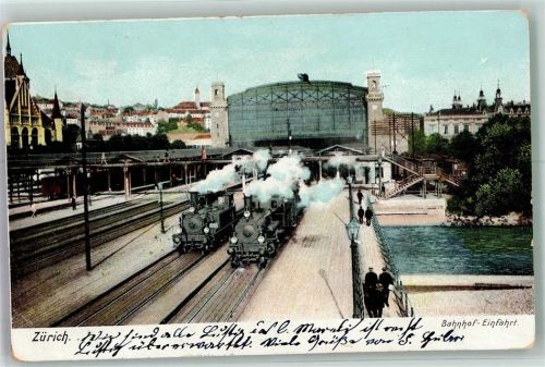 8000 Zürich 1903 Foto AK Bahnhof Dampflokomotive