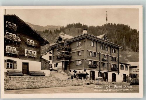 7188 Sedrun Foto AK Auto Oldtimer Hotel Krone