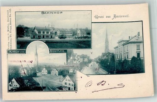 8580 Amriswil 1899 Foto AK Bahnhof Kirchplatz Marktplatz
