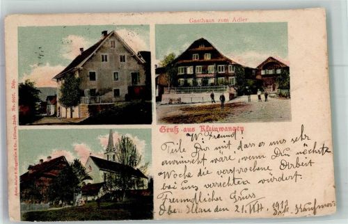 6277 Kleinwangen 1911 Foto AK Gasthaus zum Adler Kirche