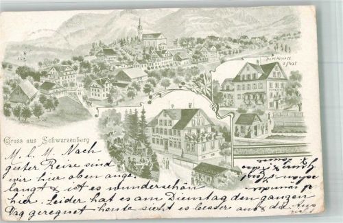 6103 Schwarzenberg LU 1899 Lithographie Postamt Hotel Kreuz