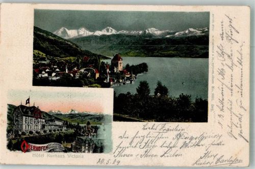3653 Oberhofen am Thunersee 1904 Foto AK Hotel Kurhaus Victoria Bahnpost Zug 2616 Nr. 30