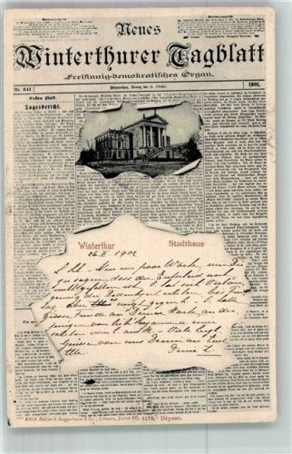 8400 Winterthur 1902 Zeitungs AK Zeitung Neues Winterthurer Tagblatt